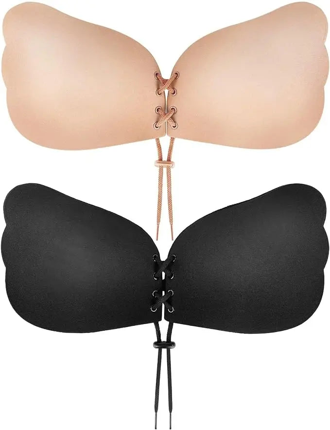 Women's Bra, Black Sexy Sticky Bra Invisible Bra Plunge Push Up Adhesive Bra  Strapless Backless Bra With Front Buckle Closure
